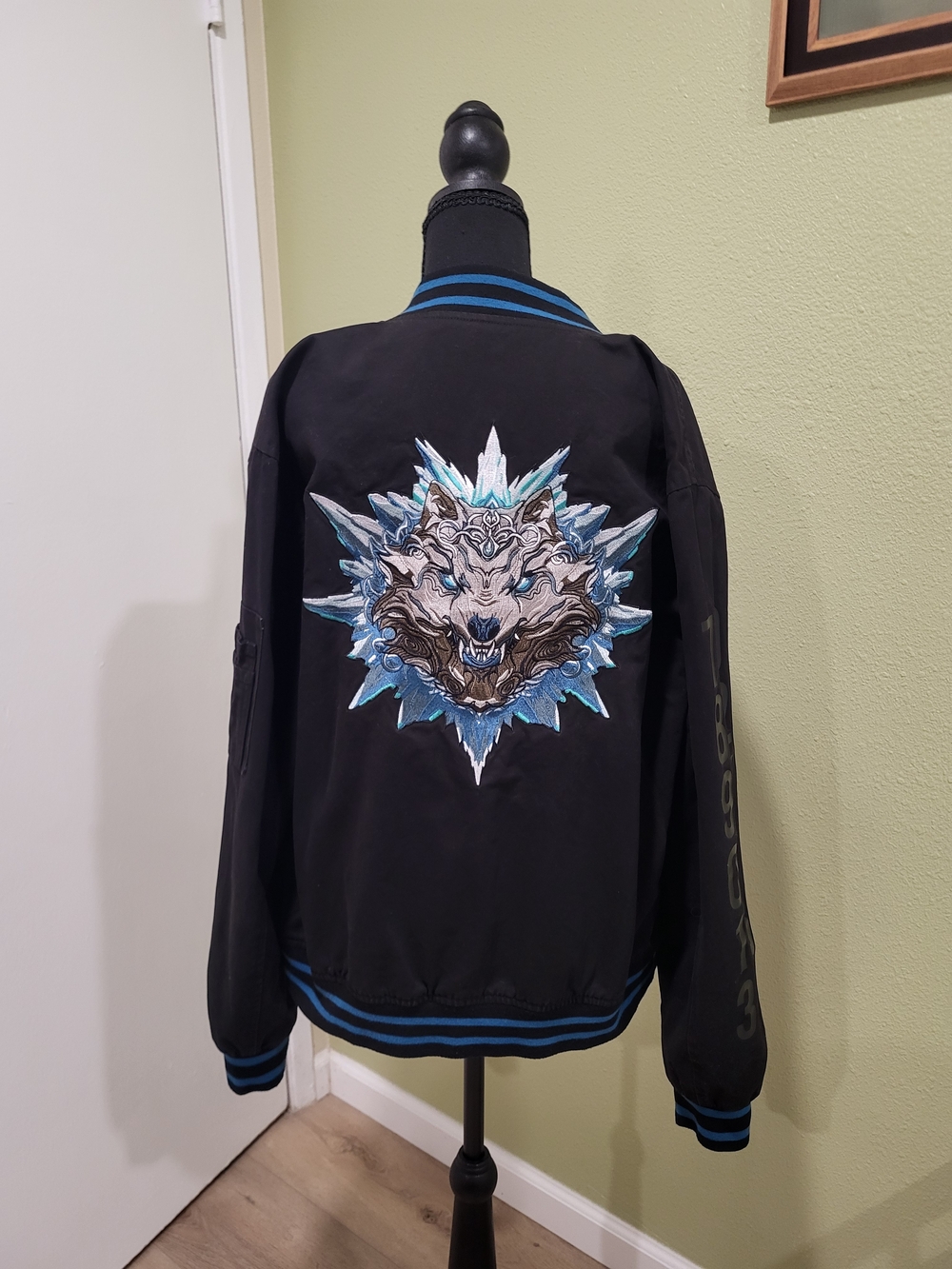 Rare BIBISAMA Zodiac Black Bomber Jacket with Dog/Wolf Edition.